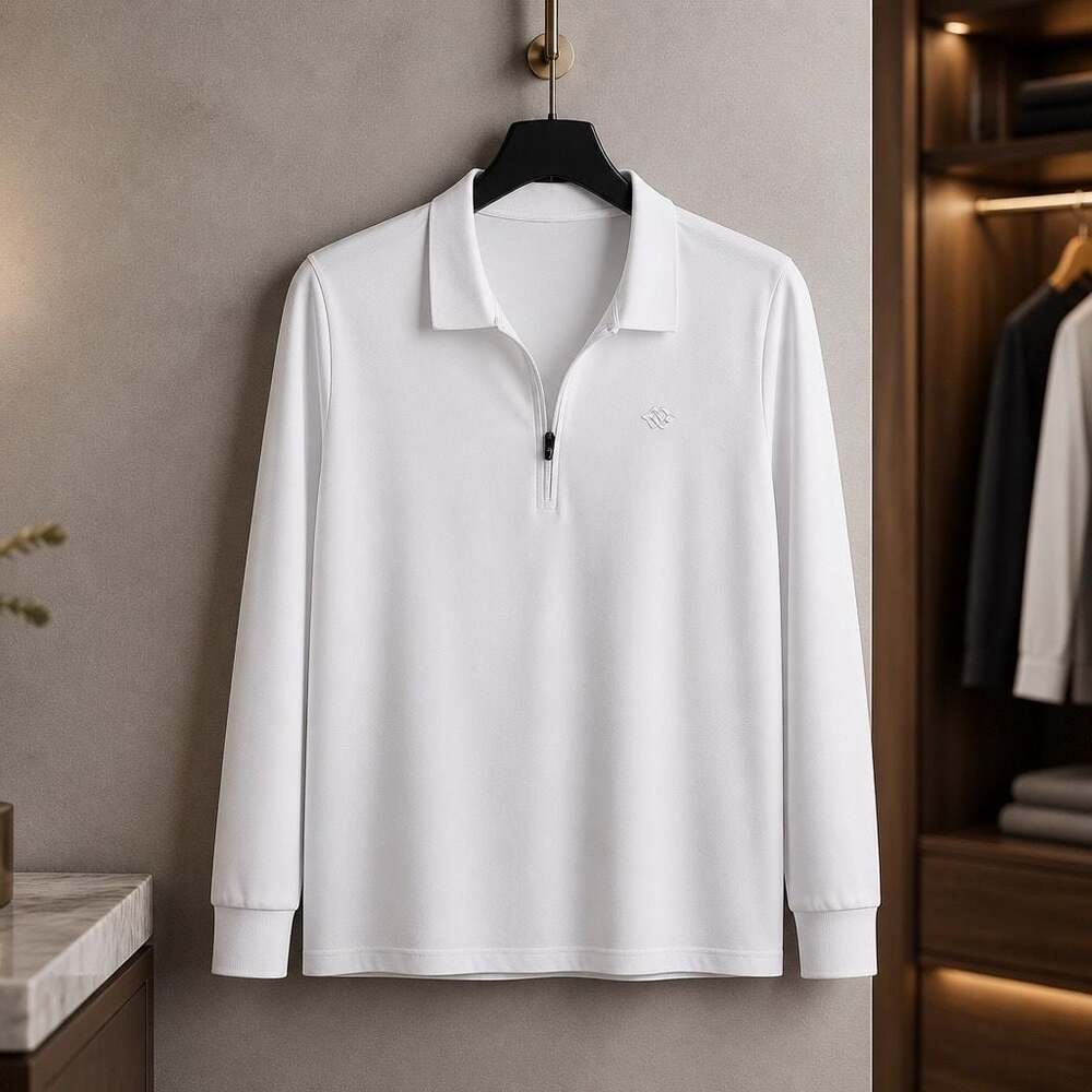 Mofiz Men's Long Sleeve Quarter Zip Polo Shirt White Size XL #524
